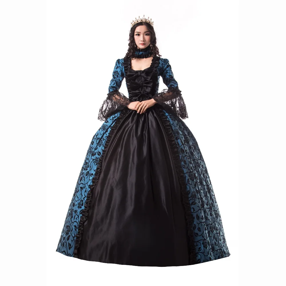 High Quality Blue and Black Ball Gown Print Elegant Princess Dress Square Collar Embroidery Flare Sleeve | Женская одежда