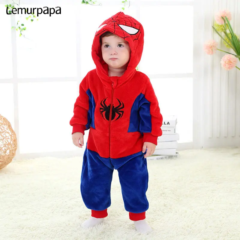 Детская одежда с животными Kugurumi супер герой комбинезон 0-3 лет одежда для малышей с героями мультфильмов для мальчиков и девочек Комбинезон на молнии фланель теплая дутая куртка для младенцев Kawaii костюм - Цвет: spider-man
