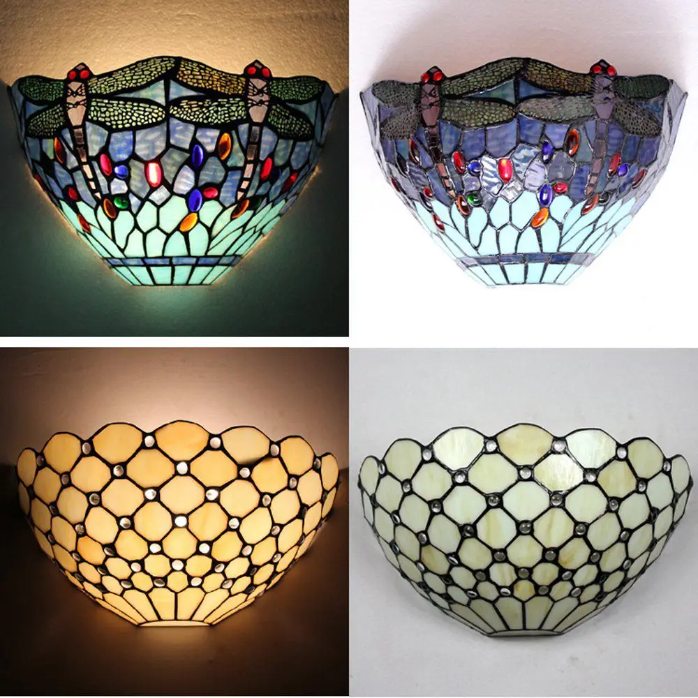 Роскошная цветная стеклянная настенная лампа Тиффани для спальни