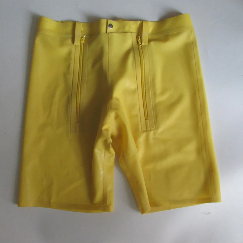 

Yellow Latex Man Shorts Male Sexy Panties with Three Zips Latex Lover's Wear S-LPM030