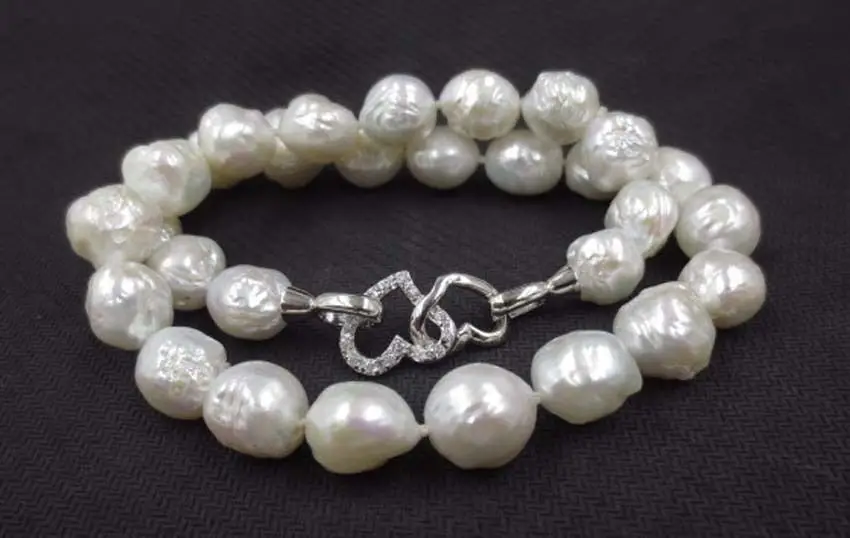 baroque white 11-12.5mm FURROW Kasumi pearl necklace Double heart clasp S487# | Украшения и аксессуары