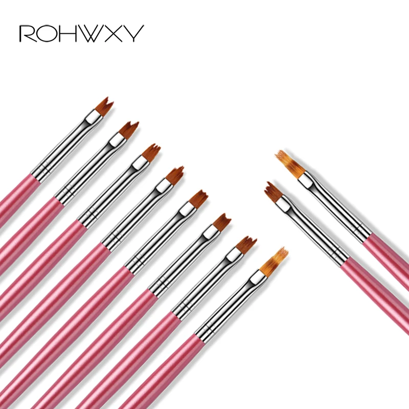 ROHWXY Кисть для ногтей плоский градиент Омбре дизайн ногтей, ручка с кисточкой Рисование Живопись советы из строительного акрила УФ гель Полировка дизайн