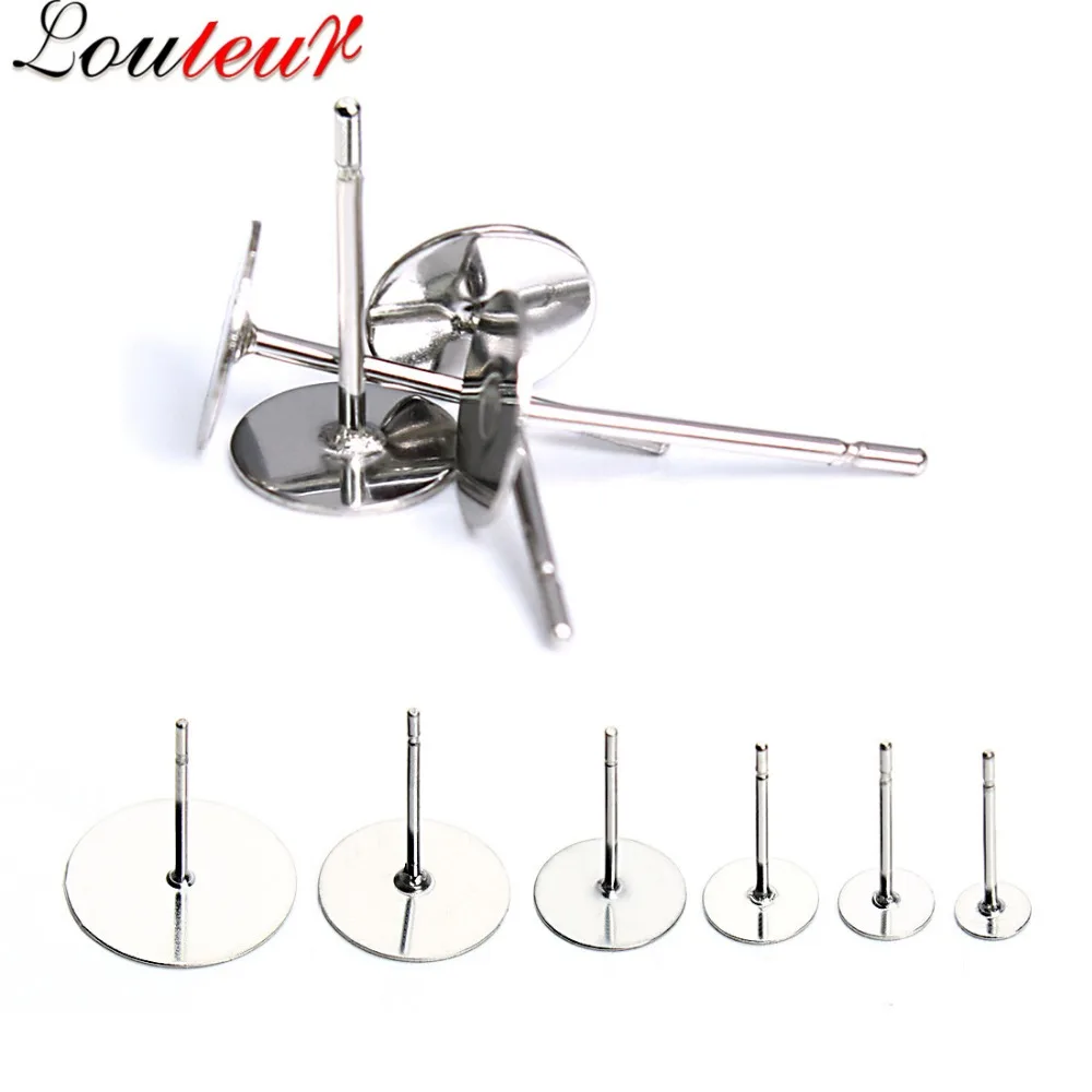 LOULEUR 100 шт./лот подходит для 3 4 5 6 8 10 12 мм нержавеющая сталь пустые серьги-гвоздики