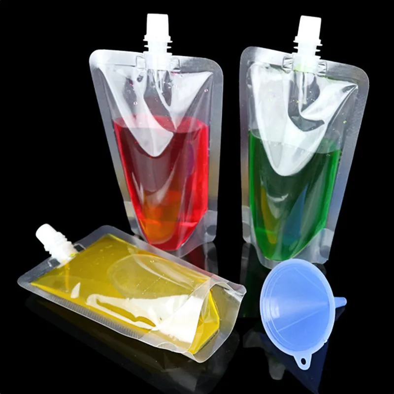 

50pcs 30ml~600ml High Clear Stand up Spout Beverage Packaging Bags Fruit Milk Juice Wedding Party Plastic Creative Pouches
