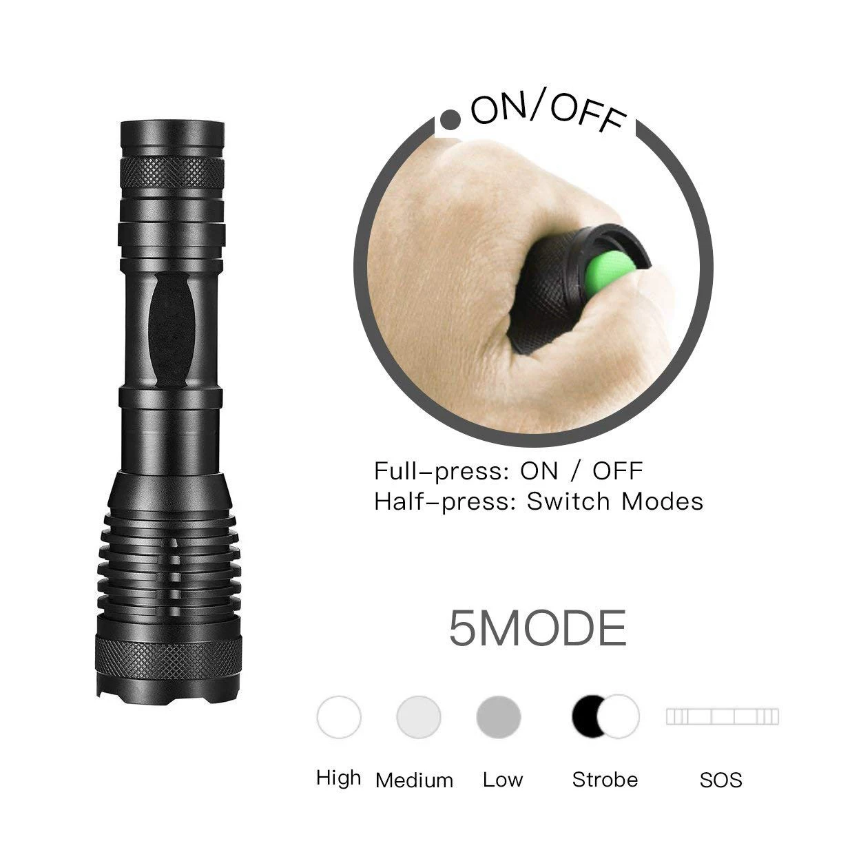 LED Flashlight Super Bright 800-1200 lumen T6 Portable Adjustable Focus 5 Modes | Бытовая техника