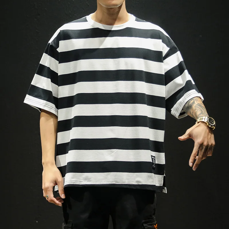 

2020 Striped Hip Hop T Shirt Japanese Streetwear Modis Tops Men Harajuku 5XL Oversized Fashion Clothing Tee Homme