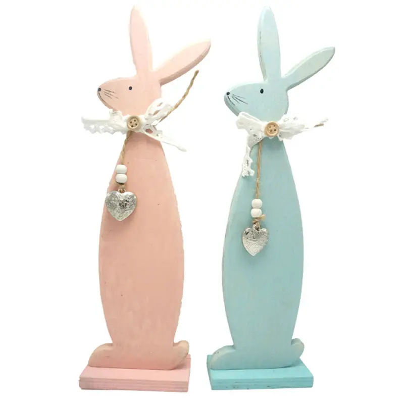 

Easter Decoration Wood Easter Rabbit Blue & Pink Easter Bunny 3.3in*1.6in*12in Home & Garden Wood Craft Standing Party Supplie