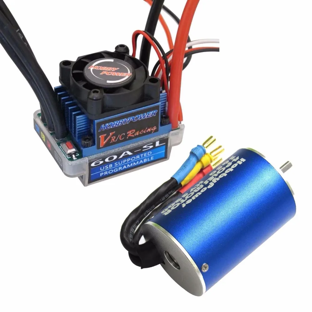 Hobbypower 60a ESC Бесщеточный Скорость контроллер + 3650 3900kv 5200kv 4 полюса Двигатель для 1/10