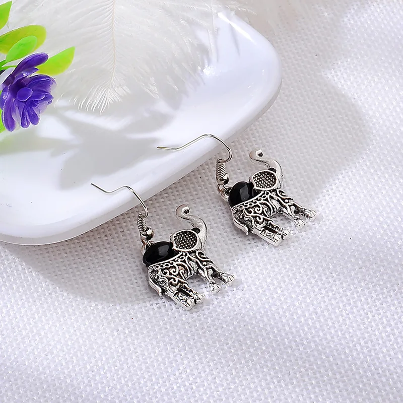 Винтажные висячие длинные серьги-подвески в виде слона животного друзы для