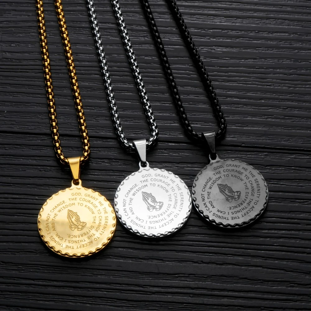 Retro Christian Prayer Hands Scripture White&ampGolden&ampBlack Color Pendant Necklaces For Women Men Gift GX1456 | Украшения и