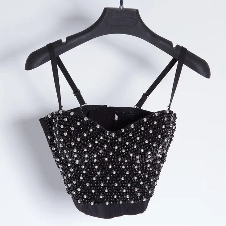 Сексуальный корсет с бусинами стразы жемчуг бюстье укороченный топ вечерние