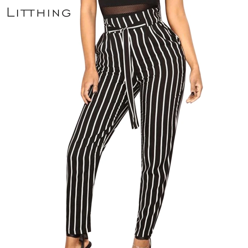 LITTHING новые весенние повседневные морские брюки с поясом тонкие полосатые