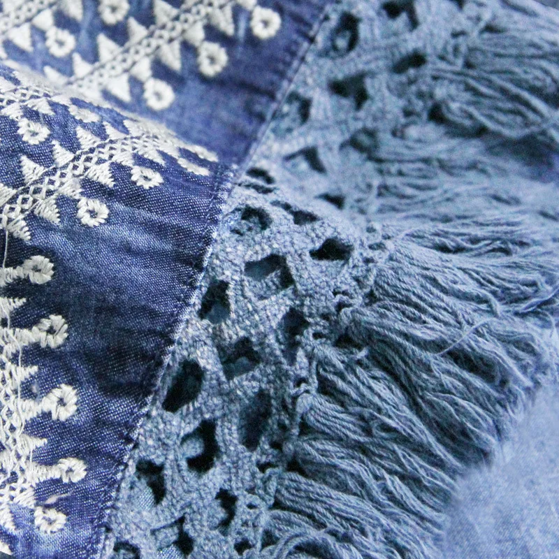 Женское джинсовое платье с полурукавами винтажное асимметричное кисточками