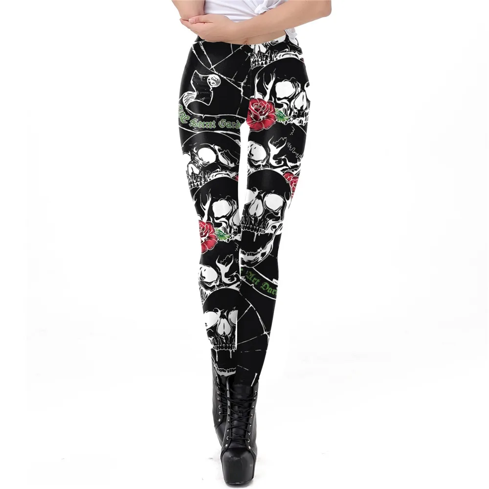 FCCEXIO Halloween Women Leggings Soft Elastic Workout Push Up Pants Skeleton Print Fitness 3D Trousers Punk Skull | Женская одежда