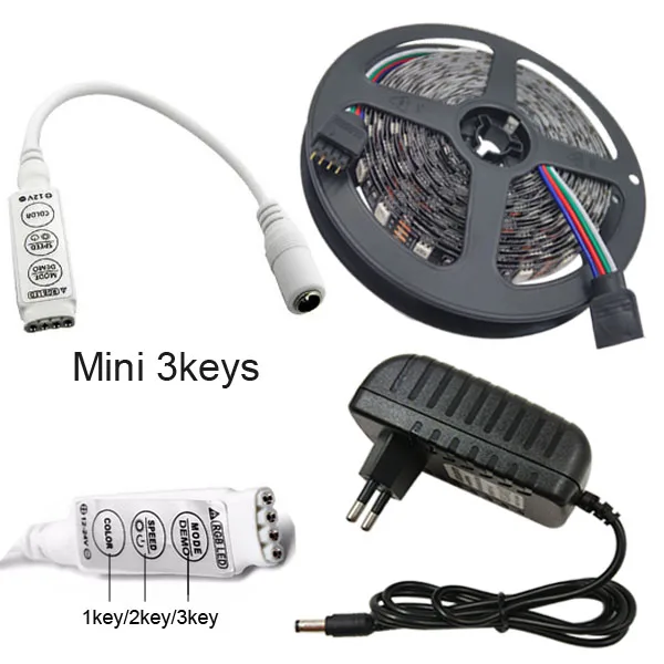 With Adapter RGB Светодиодная лента DC 12 В SMD 5050 Rgb 5 м черная гибкая лента Диодная лента светильник+ контроллер+ адаптер питания украшение - Испускаемый цвет: With Adapter