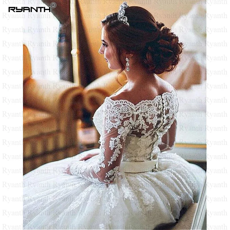 Винтажное кружевное свадебное платье с длинным рукавом 2019 роскошное бальное