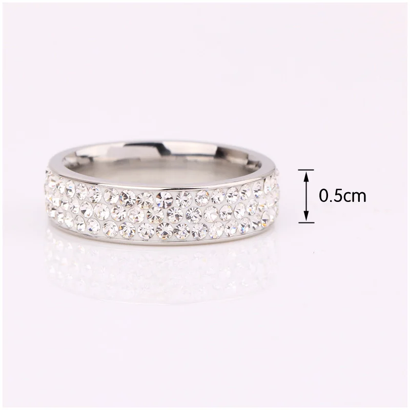 white fashion 3 row CZ crystal full rhinestone ring jewelry stainless steel rings for women tail best selling charm female | Украшения и