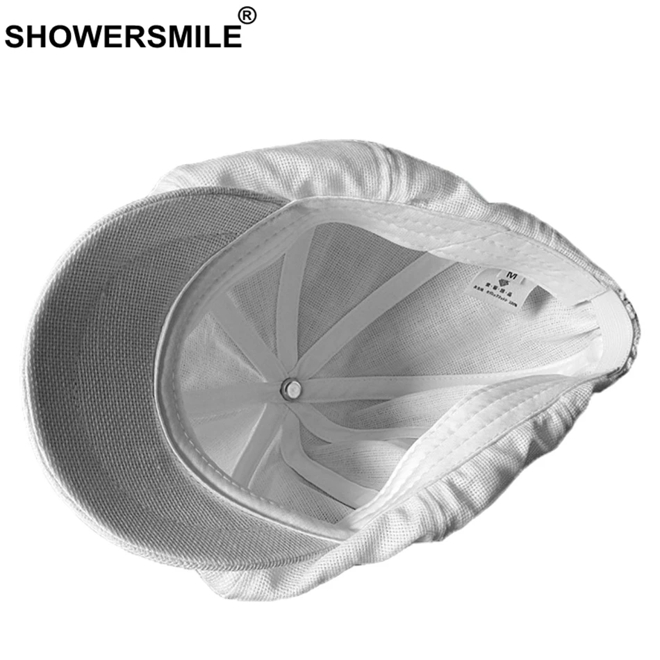 SHOWERSMILE Мужская газетная Кепка s белый льняной берет Мужская дышащая одноцветная восьмиугольная шляпа летняя тонкая Высококачественная Кепка Ivy Gatsby