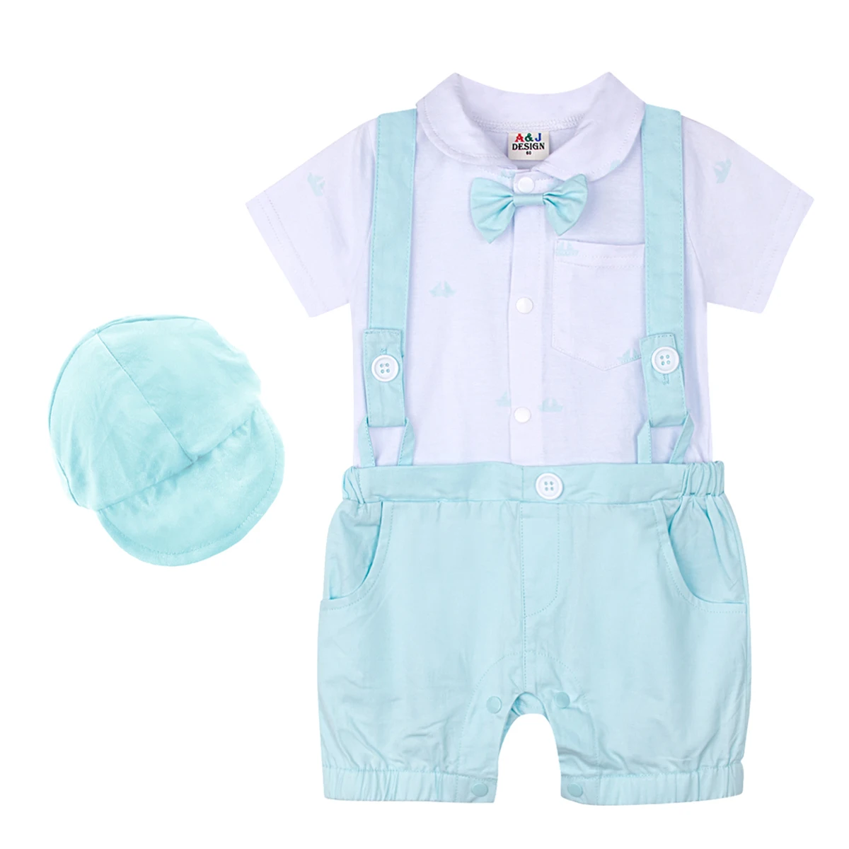 Light blue Для маленьких мальчиков комбинезон с бантом Бандана с подтяжками для крещения младенцев на день рождения Свадебная вечеринка подарок легкий костюм с шортами Одежда для новорожденных комбинезон с принтом - Цвет: Light blue