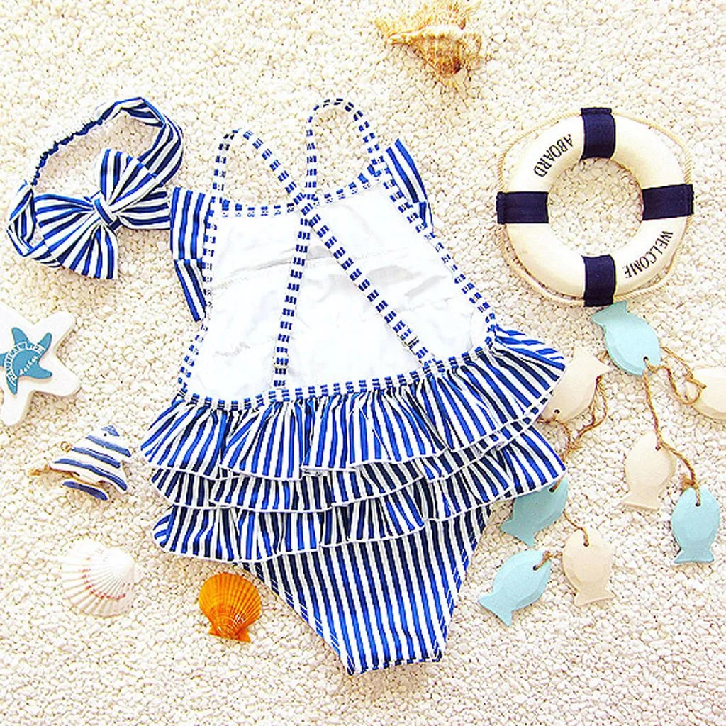 Купальник для девочек детское летнее цельнокроеное бикини в полоску маленьких