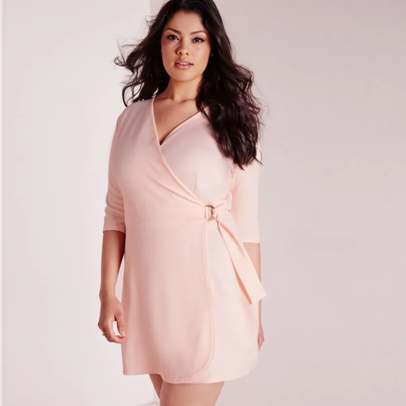 Женское платье Kissmilk однотонное розовое до колена с коротким рукавом и поясом