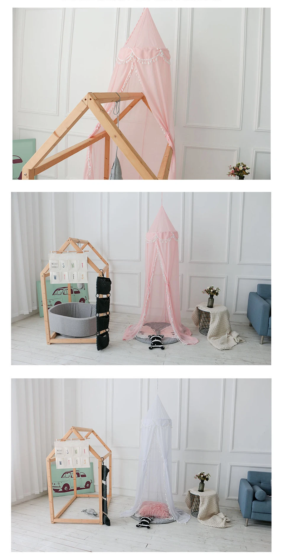 Tassel Mosquito Net Baby Bed Canopy Bedhemel PomPom Cotton Girls Room Decor Baldachin Kids Canopy Bed Curtains BabyCamping Bed