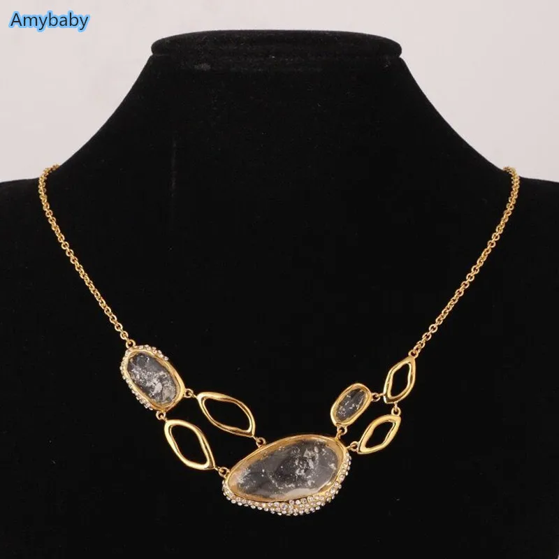 necklace Amybaby высокое качество роскошный красивый латунный медный никель натуральный кристалл камень инкрустированный Циркон женское ожерелье ювелирные изделия - Окраска металла: necklace