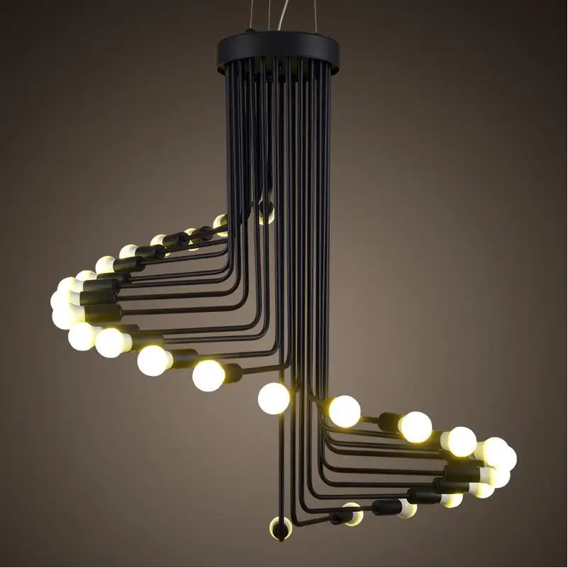 Industry Loft Vintage Chandelier Black Iron Wind Spiral Stairs Pendant Lamp Retro Living Room Lighting Fixture LED E27 110V-240V | Лампы и