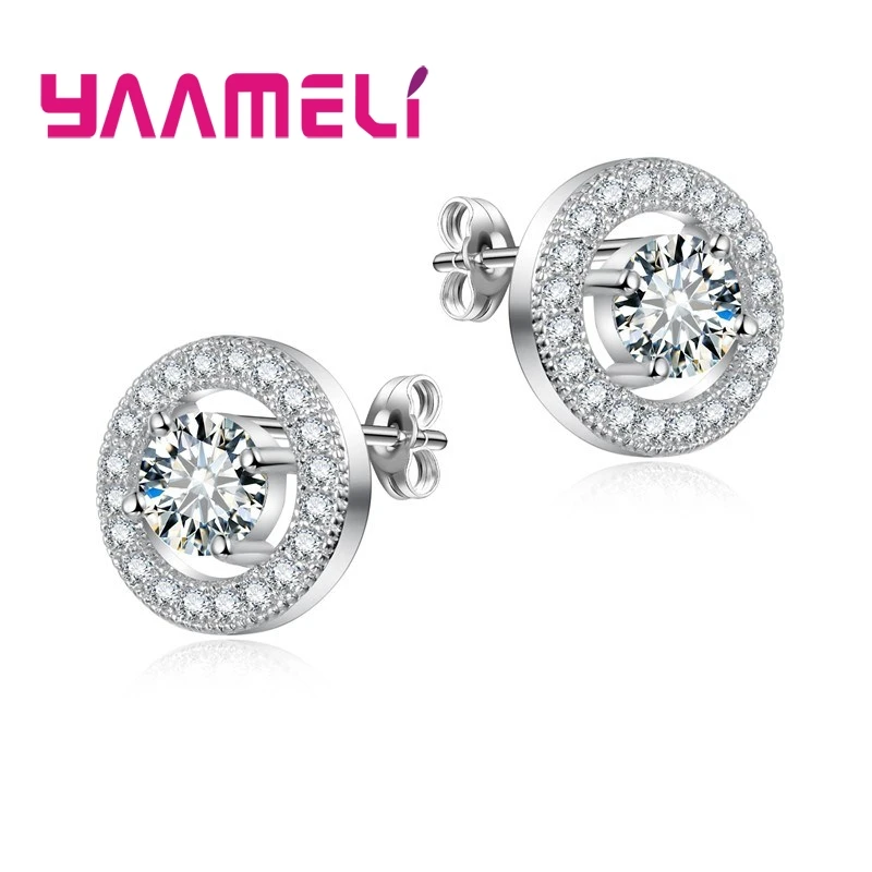 

Full CZ Crystal Sparkling 925 Sterling Silver Stud Earrings Brincos for Women Wedding Engagement Bridal Jewelry