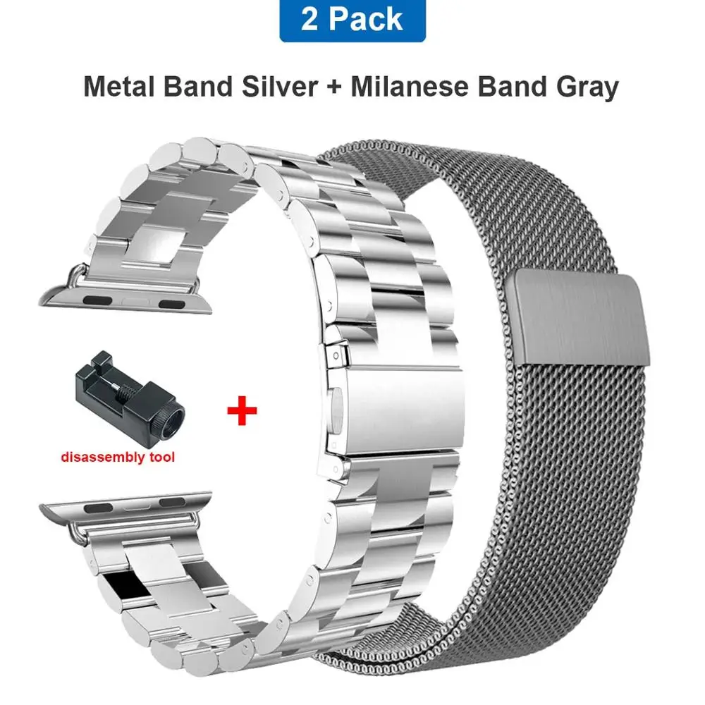 Silver gray Металлический Нержавеющая сталь Миланский Браслет, Браслет для наручных часов Apple Watch 44 мм 40 мм, ремешок для наручных часов iWatch серии 4/3/2/1, 42 мм, 38 мм, ремешок для часов - Цвет ремешка: Silver gray