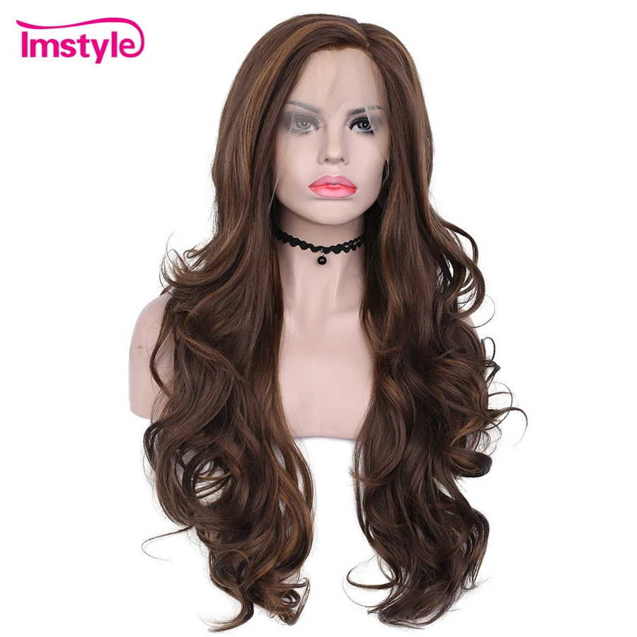 

Imstyle Brown Wig Synthetic Lace Front Wigs For Women Long Wavy Wig Mixed Color Heat Resistant Fiber Natural Hairline Wig