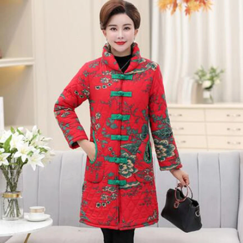 Хлопковое пальто среднего возраста в национальном стиле зимний костюм Тан