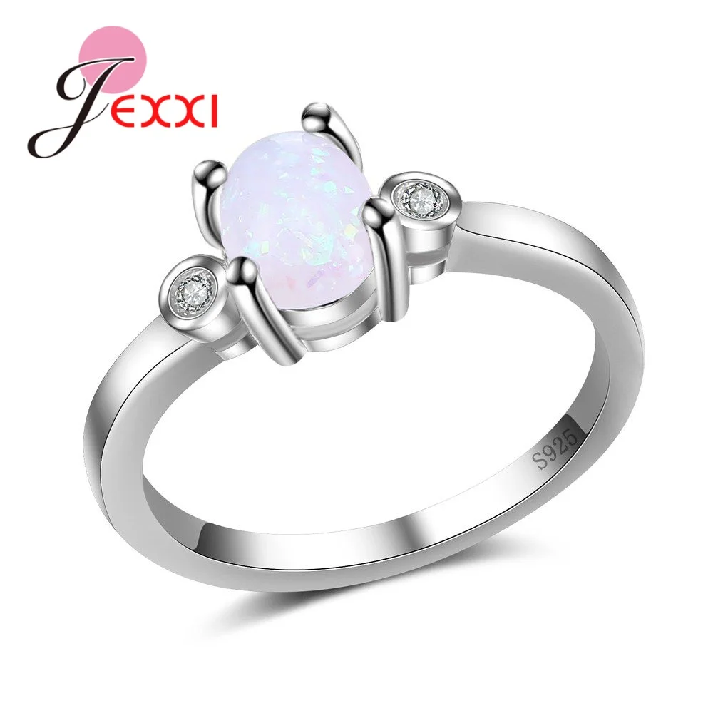 

Simplicity 925 Sterling Silver Finger Rings Paved White Fire Opal With Clear CZ Stones Hot Selling Women Wedding Gifts
