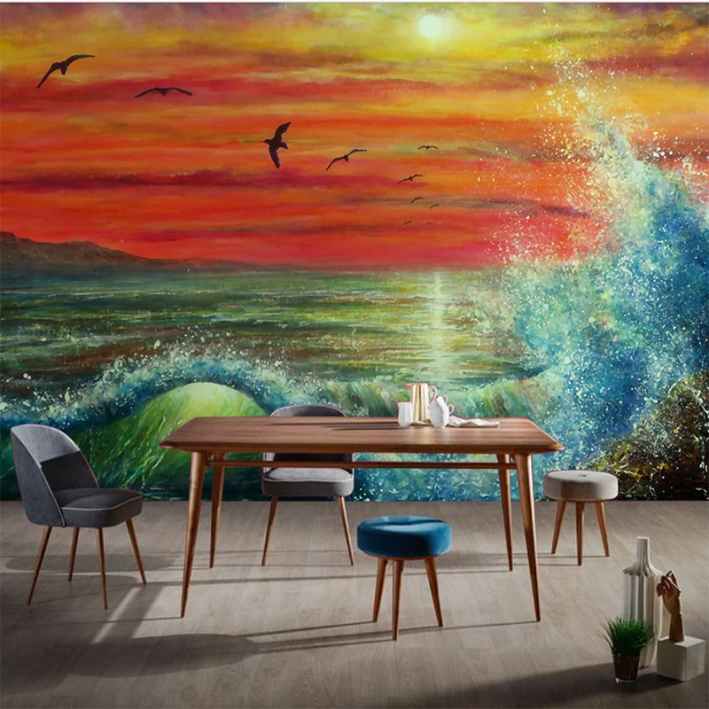 На заказ картина маслом Se чайки закат пейзаж настенная ткань гостиная диван