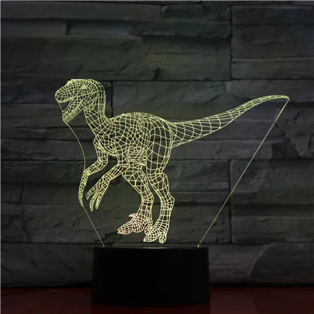 Велоцираптор 3D лампа динозавр синий 7 цветов Светодиодные ночные лампы для детей