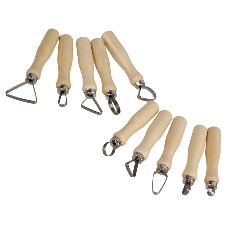 Metal + wood Thick Handle Flat Wire Cutter Clay Pottery Sculpting Tool Set Pack of 10 | Игрушки и хобби