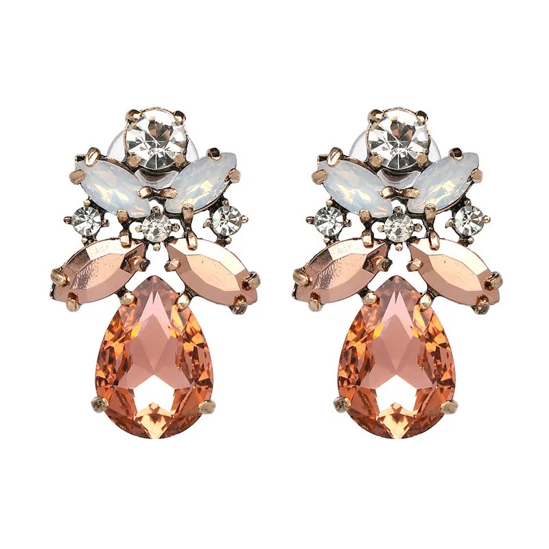 Qiaose Spring New Pink Crystal Rhinestone Stud Earrings for Women Maxi Statement Collection Earings Accessories | Украшения и