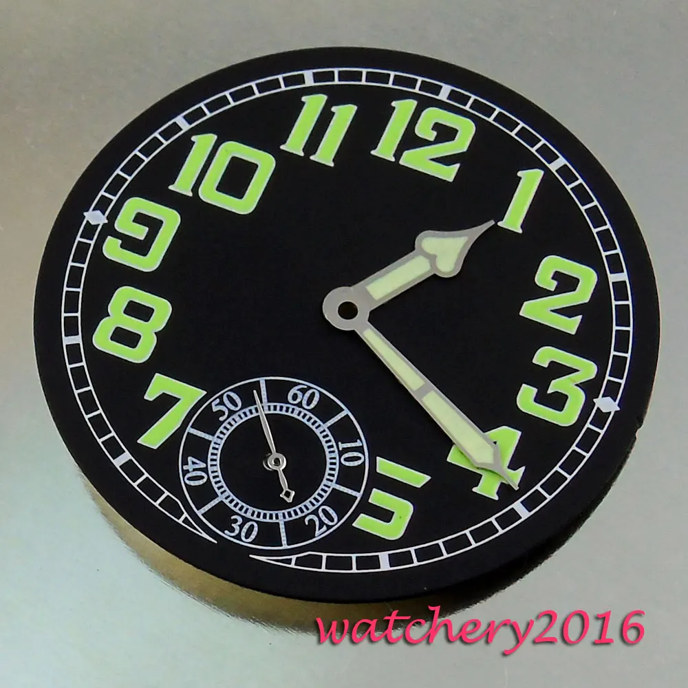 35 мм черный циферблат зеленый светящийся номер стрелки часов подходят 6498