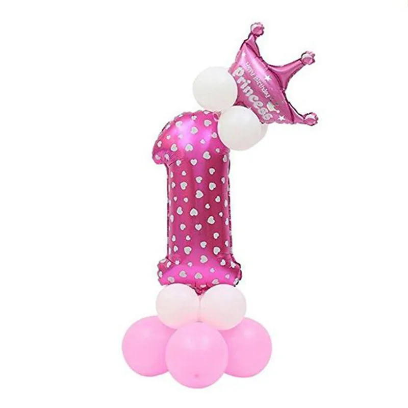 Pink1 Розовые воздушные шары с цифрами, шары из фольги с короной, вечерние украшения для мальчиков и девочек, украшения для детского дня рождения, украшения для вечеринки, голубые шары с цифрами - Цвет: Pink1