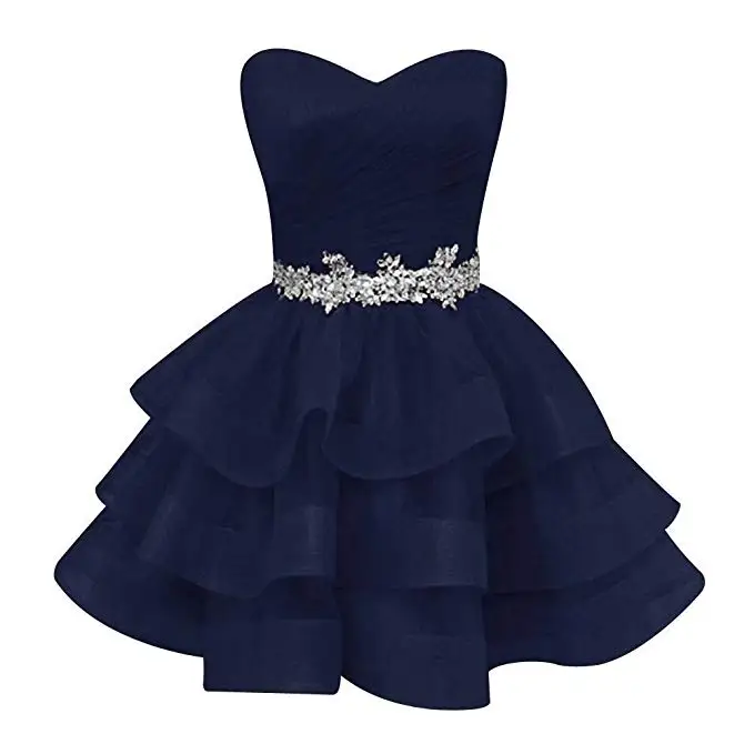 Navy Blue Модное бальное платье из органзы, платье для выпускного вечера, короткий милый пояс с кристаллами, вечерние платья Плюс, выпускные платья, платья с бусинами - Цвет: Navy Blue