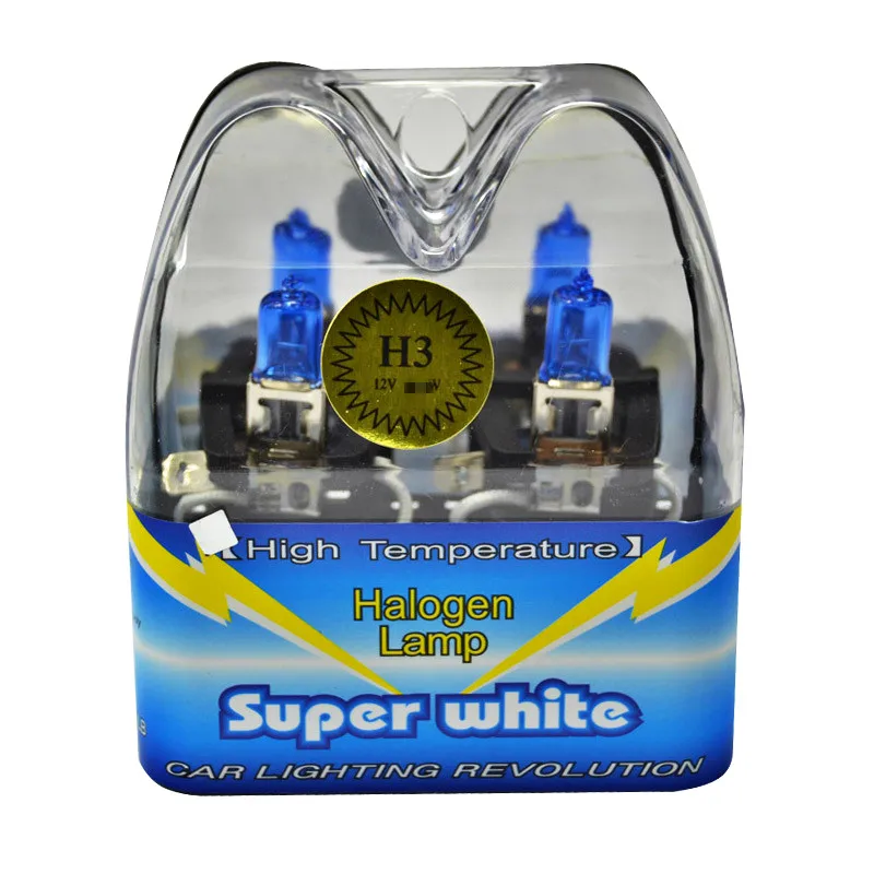 

SZKDCE 2Pcs H3 DC 12V 100W 6000K Super White Car Halogen Head Light Bulbs Auto HeadLight Bulb Fog Light Bulb