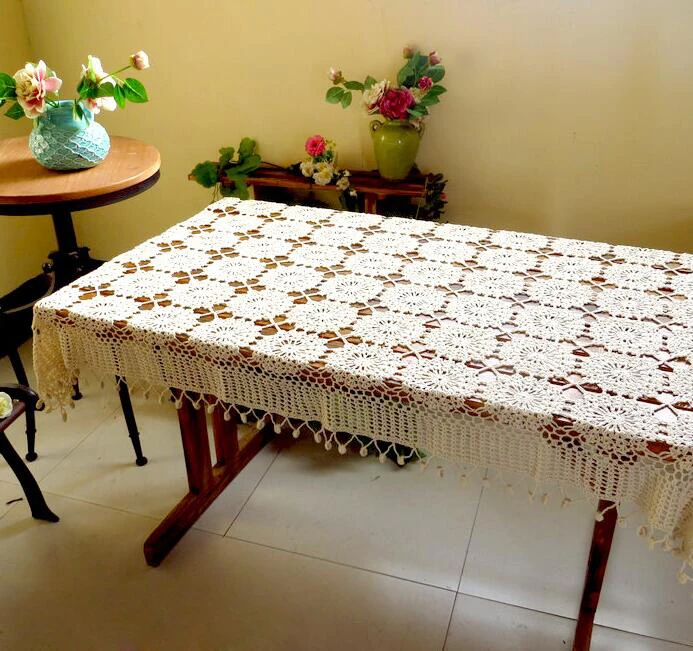 Рождество ручной работы вязанный цветочный прямоугольные скатерти с шипами