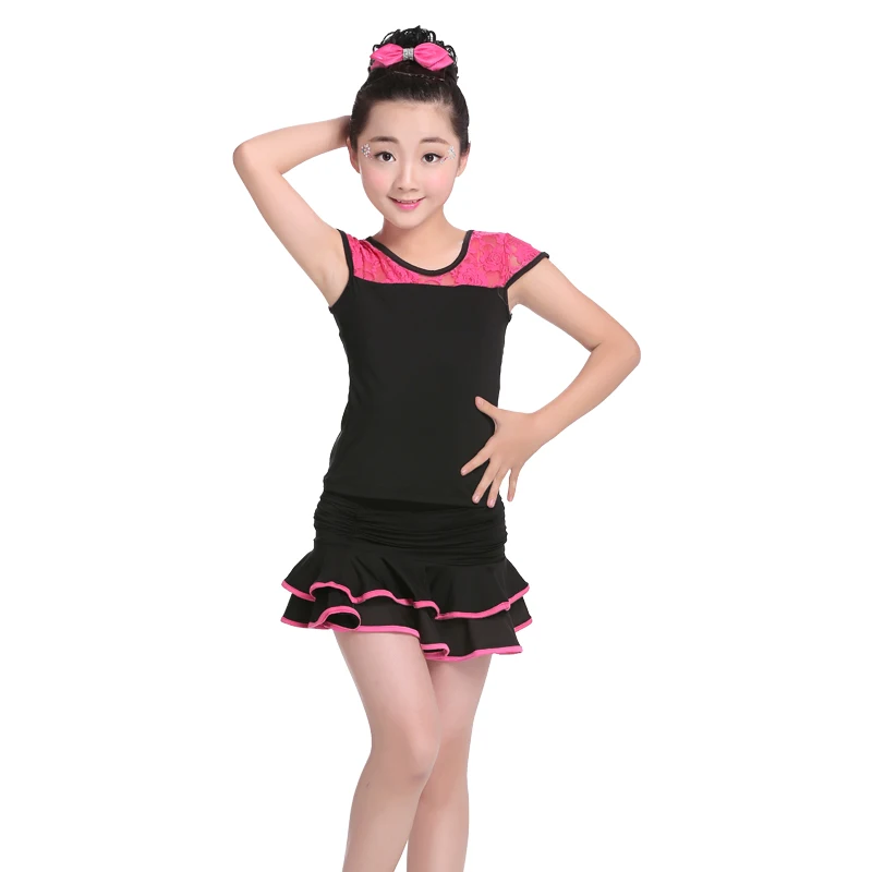 Детские кружевные костюмы с короткими рукавами из спандекса для латинских