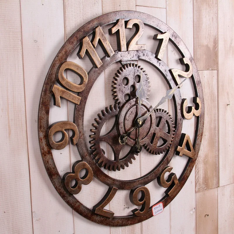 Ретро Шестерни деревянные настенные часы wandklok Винтаж 3d home decor кухня relojes decoracion saat