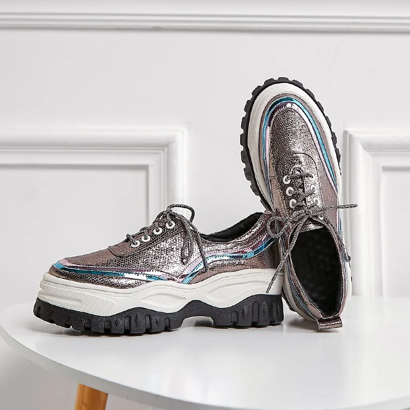 Женские туфли из натуральной кожи ASUMER на шнуровке с круглым носком толстой