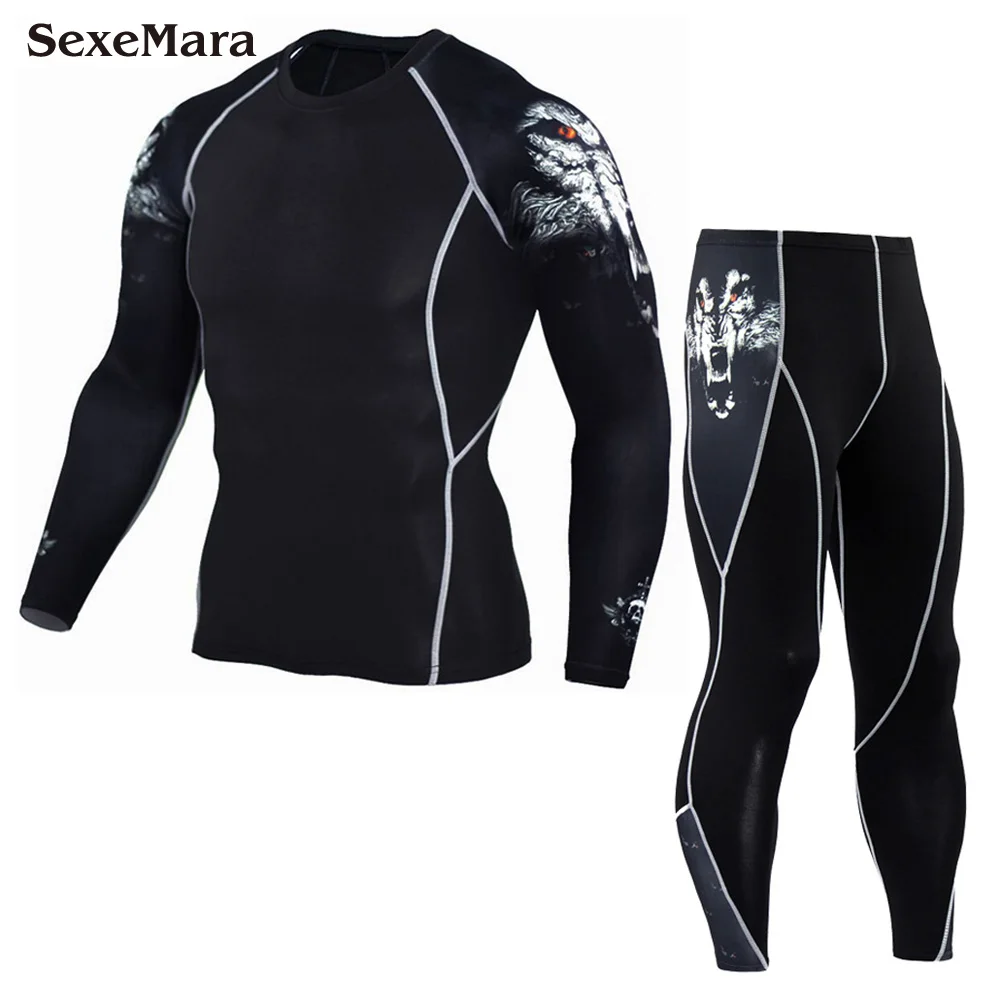

New Mens compression runing outdoor sports T-shirt trousers sets survetement training pant skinny tights leggings