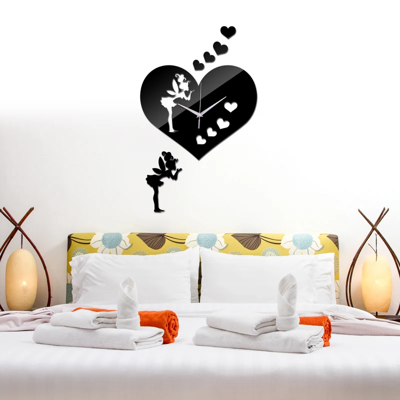 new arrival heart girl clocks diy Acrylic watch 3d home decor wall stickers living room Quartz clock mirror | Дом и сад
