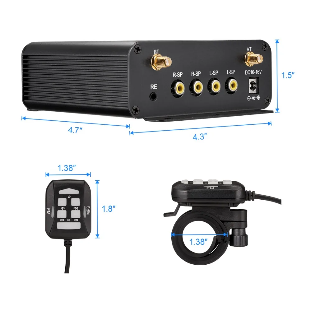 ATV UTV черный 1000W 4 шт./компл. усилитель Bluetooth мотоцикл стерео Динамик Водонепроницаемый усилитель аудио Системы FM Стандартный