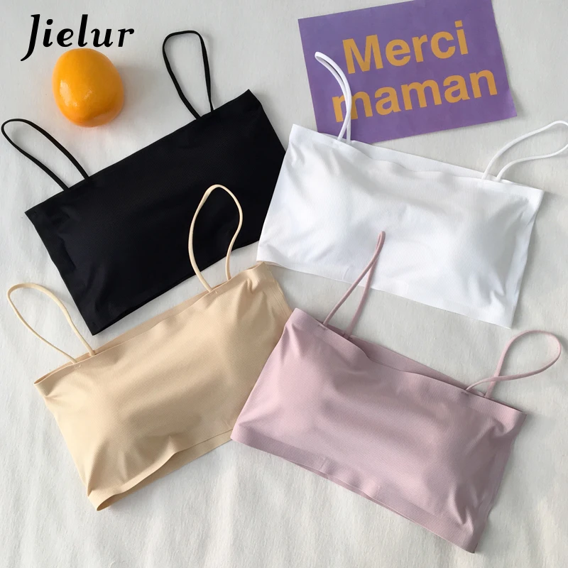 Jielur Basic Tube Tops Female College Korean Style Solid Color Casual Women Bandeau Bras Girls Fresh Mujer Ropa Interior Black