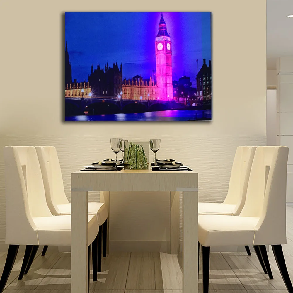 Мигающий светодиодный холст печать BigBen лондонская ночь Настенная картина дистанционное управление с подсветкой живопись освещенные декоративные Детские подарок